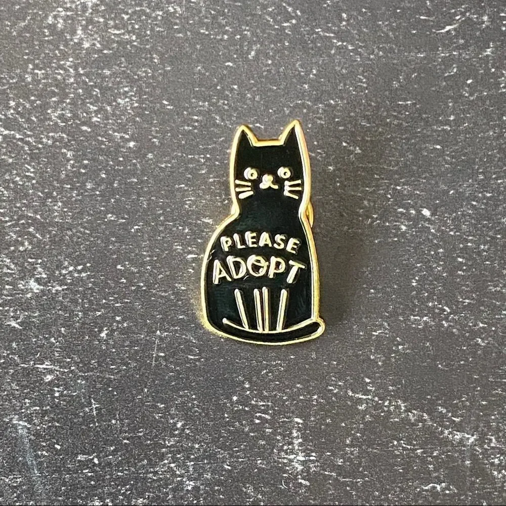 Please Adopt Black Cat Enamel Pin/ Brooch